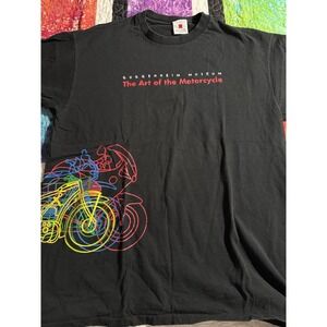 Vintage 90's art of the motorcycle biker Guggenheim museum black XL shirt
